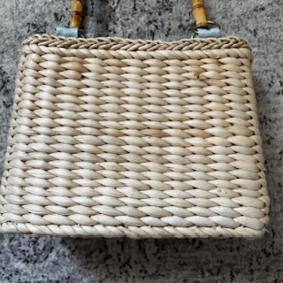 🧡3/15 Straw Bag Bamboo Handles Floral Embroidery Lined Zipper - Picture 8 of 10